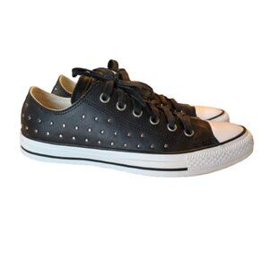Converse All Star Womens Size 9 Black Leather with Silver Metal Studs